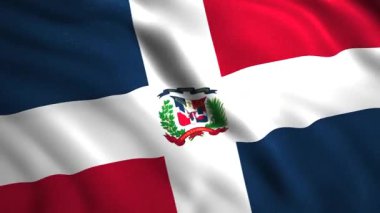 Dominik Cumhuriyeti Bayrağı dalgalanan arka plan, kusursuz döngü. Hareket. Dominik Cumhuriyeti bayrağı rüzgarda dalgalanıyor