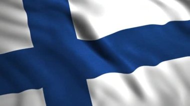 Ülke bayrağıyla ulusal bayram animasyonu. Hareket. Ülkenin güzel bayrağı tuval ile dalgalanıyor. Finlandiya bayrağı sallanan 3B arkaplan.
