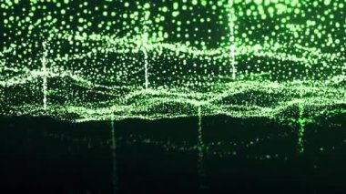 Parlak parçacıkların dalgalı akışı. Hareket. Kozmik enerji yıldız düşmesiyle birlikte akar. Dalgalı akışındaki parlak parçacıkların akışından yıldız düşüşü.