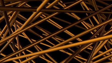 3D hareketle altın çizgiler. Animasyondaki altın renkli bir binadaki siyah görüntüler farklı açılardan gösteriliyor. Yüksek kalite 4k görüntü