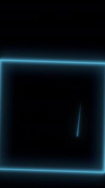 Meydanların kare neon tüneli. Medya. Dönen lazer ışınları siyah arka planda kare şekiller oluşturuyor. Dikey video