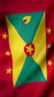 Grenada bayrağı animasyonu, gerçekçi renkli doku. Medya. Karşıt bayrak dalgalanması. Dikey video