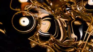 Soyut siyah ve altın sıvı lekeler. Tasarım. Şekilleri değişen sıvı parlak bir tünel