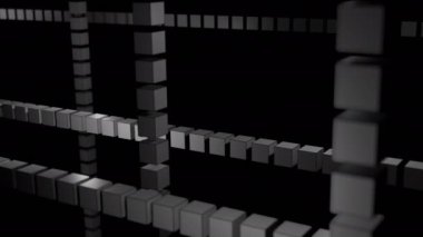 Küplerle oynanan 3 boyutlu oyunun soyut görüntüsü. Tasarım. Koyu arkaplanda çapraz 3 boyutlu küçük figürler