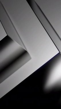 Piramit şeklindeki gümüş rengi fraktal figürler teker teker hareket ediyor. Tasarım. Hareket eden bloklarla tek renkli desen