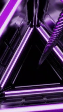 Soluk mor üçgen tünel. Tasarım. Soyutlamada hareket eden üçgen koridorlu bir ışık animasyonu. Yüksek kalite 4k görüntü