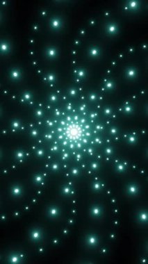 Siyah arka plan. Atama. Parlak turkuaz daireler karanlık bir uzayda üç boyutlu desenler oluşturur. Yüksek kalite 4k görüntü