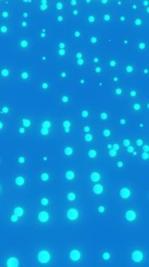 Mavi arka plan. Görev. Soyutlamada farklı taraflara sıçrayan beyaz parlak daireler. Yüksek kalite 4k görüntü