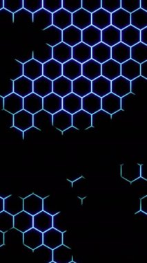 Altıgenlerin ve siyah beneklerin ışıltılı arka planı. Tasarım. Siyah noktalı altıgen desen. Geometrik altıgen hücreli arkaplan.