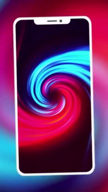 Teknoloji ve iletişim kavramı. Hareket. Uzay arkaplanında parlak renkli görüntüsü olan yeni bir akıllı telefonun silueti