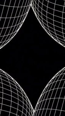 Siyah bir zemin üzerinde çizgili iplikler olan soyut siyah eşkenar dörtgen, kusursuz bir döngü. Tasarım. Şekil silueti etrafında renkli ızgara