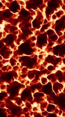 Hareket eden lav kütleli bir arka plan. Hareket. Sıcak lav sıvısında 3 boyutlu moleküller. Kaynayan 3D sıvı ve lav plazması.