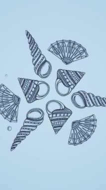 Canlandırılmış el çizimi deniz kabuğu çizimi. Medya. Eski denizci modeli. Dikey video