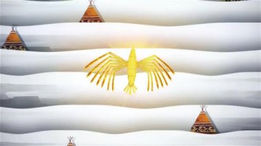 Uzak kuzeydeki Nenet 'lerin guguk kuşu masalının görüntüsü. Sahne. Doğal arka planda uçan kuşun çizgi film animasyonu