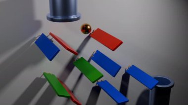 Sanatsal düzenleme, canlı çubuklar ve bir küre sergiliyor, tasarım ve dengeyi gösteriyor.