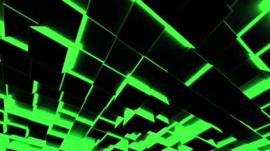 Pürüzsüz, siyah bir arkaplana karşı parlayan yeşil ızgaralar içeren göz alıcı ve parlak bir fütürist tasarım.