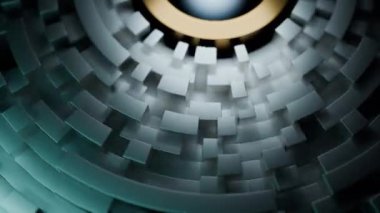 Dinamik, dairesel bir yapının yanında karmaşık geometrik desenler gösteren özenle hazırlanmış bir soyut kompozisyon.