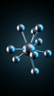 Soyut animasyon monochrom modeli moleküller dönme. Siyah arka plan üzerinde sorunsuz döngü metal moleküllerin animasyon