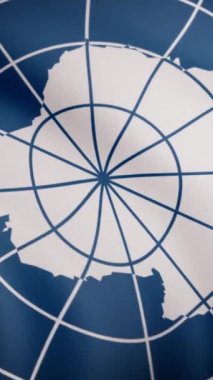 Antarktika gayri resmi bayrağı. Gerçekçi detaylı dokulu kumaş Antarktika'nın rüzgar bayrağı sallayarak. Antarktika bayrak üst üste meridyen görüntü ile yakın çekim animasyon.