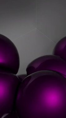 Renkli 3D toplar kutuya düşer. Tasarım. Plastik yapısı olan üç boyutlu toplar metal kutuya düşer. Kutudaki düşen topların 3 boyutlu animasyonu.