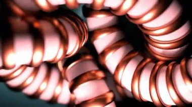Büyüleyici bir tasarım sergileyen birbirine dolanmış bakır bobinler ve kablolar içeren özenle detaylandırılmış bir görünüm.