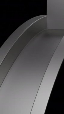 Küp siyah arka planda dairesel yolda gidiyor. Tasarım. Geometrik sürreal desen