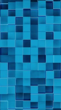 Kaotik küplerle dolu bir arka plan. Tasarım. Sahaya kadar uzanan kareleri olan bir arkaplan. 3 boyutlu küpler duvar gibi hareket eder.