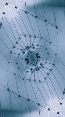 Şebeke dalgalar halinde, üçgen desen ve ışıkla hareket eder. Tasarım. Dalgalar halinde hareket eden noktalar ve ışık efektleri. Izgarayla üçgen ışık deseni taşınıyor.