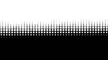 Siyah arka planda aşağı doğru hareket eden beyaz pikselli CGI hareket grafiklerinin siyah ve beyaz animasyonları. Geçiş maskeleri şablonları.