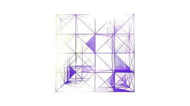 Soyut renkli karmaşık pleksus 3 boyutlu figür. Hareket. Şeffaf bir küpün üçgen kenarları