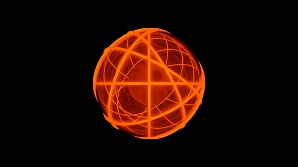 stock image Scientific energy sphere rings animation, seamless loop. Design. Abstract rings moving around fire or energy ball isolated on a black background