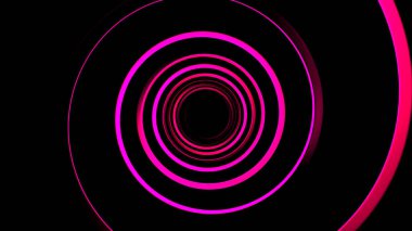 Siyah arkaplan. Tasarım. Derinliklere doğru ilerleyen ve animasyonda bir tünel oluşturan pembe çizgiler. Yüksek kalite 4k görüntü