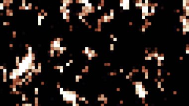 Siyah arka plan. Hareket. Pikseller halinde parlak pembe kareler soyutlamayla yukarı doğru hareket ediyor. Yüksek kalite 4k görüntü