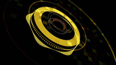 Siyah arkaplanda hareket eden renkli ses eşitleyici çemberleri. Ses dalgaları görsel efektler, kusursuz döngü, partiler ve elektronik müzik konsepti.