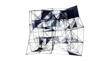 Güzel soyut beyaz ve siyah çokgen yüzey 3 boyutlu animasyonda hareket ediyor. Hareket. Koyu üçgenler tek renk küp oluşturuyor