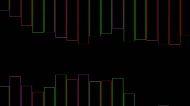Siyah arka plan. Tasarım. Animasyonda grafikler gibi hoplayıp zıplayan farklı renklerin parlak çizgilerini temizle. Yüksek kalite 4k görüntü
