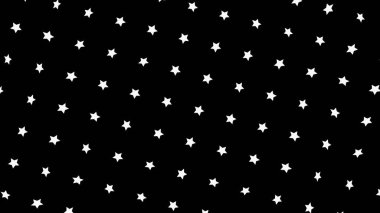 Küçük beyaz yıldızların çizgi film animasyonları siyah arkaplanda durmadan aşağı iniyor. Kusursuz döngü canlandırması