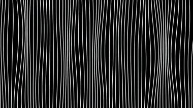 Hipnotik dikey çizgiler siyah arkaplanda hareket eder. Hareket. Beyaz kıvrımlı iplikler aşağıya doğru hareket eder. Dikey çizgiler yavaşça şelaleden aşağı iniyor.
