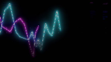 Neon hatlarının dinamik hareketleriyle birlikte zaman çizgisinde dijital animasyon kripto para birimi grafiği. Hareket. Çeyreklikleri takip ediyorum.