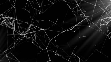 Sarı ve gri arkaplan. Hareket. Birbirine bağlı ince parçacıklar soyut olarak döner. Yüksek kalite 4k görüntü