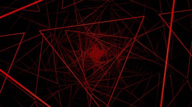 Üçgenler geometrik spirale dönüşür. Tasarım. Spiral içinde ince geometrik çizgiler ağı. Geometrik ağ sarmalı.