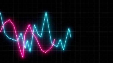 Neon hatlarının dinamik hareketleriyle birlikte zaman çizgisinde dijital animasyon kripto para birimi grafiği. Hareket. Çeyreklikleri takip ediyorum.