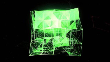 Kübik dizaynlı üçgen çizgiler. Hareket. Çizgilerinin ve üçgenlerinin parlak tasarımı. Üçgen kare şeklinde 3B yapı.