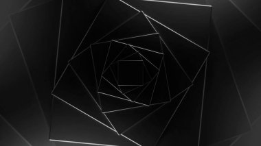 Dönen gradyan siluetlerden oluşan sonsuz kare neon tünel. Tasarım. Hipnotik dönüş koridoru