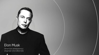 Elon Musk. Hareket. Reklam şirketi için Elon Musk 'la video girişi. İş adamı ve ünlü imajı olan şık bir animasyon..