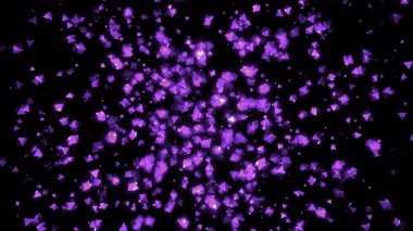 Shiny colorful glass particles flying isolated on a black background. Motion. Beautiful reflective tiny dots clipart