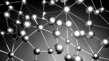 Gri ve yeşil arka plan. Belirleme. Parlak, ilginç bir animasyon. Atomdan yapılmış gibi bir ızgara yaratılıyor ve birbirine bağlı ve biraz dalgalanıyor. Yüksek kalite 4k görüntü