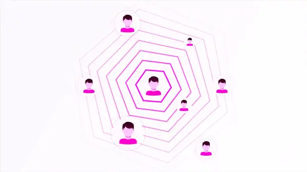 Animation with circles and account icons. Motion. Icons of person with spread of circles. Propagation of signal from icon with person. Info animation with icons and social networks.