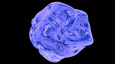 Değişen karmaşık bir şeklin sıvı soyut dalgalanma damlası. Tasarım. Siyah zemin üzerinde dönen mor yansıtıcı nesne