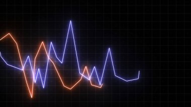Renkli hareket çizelgesi. Hareket. Siyah arkaplanda dalgalar halinde hareket eden grafiksel çizgiler. Neon çizgileri hareket ediyor. İş animasyonu.